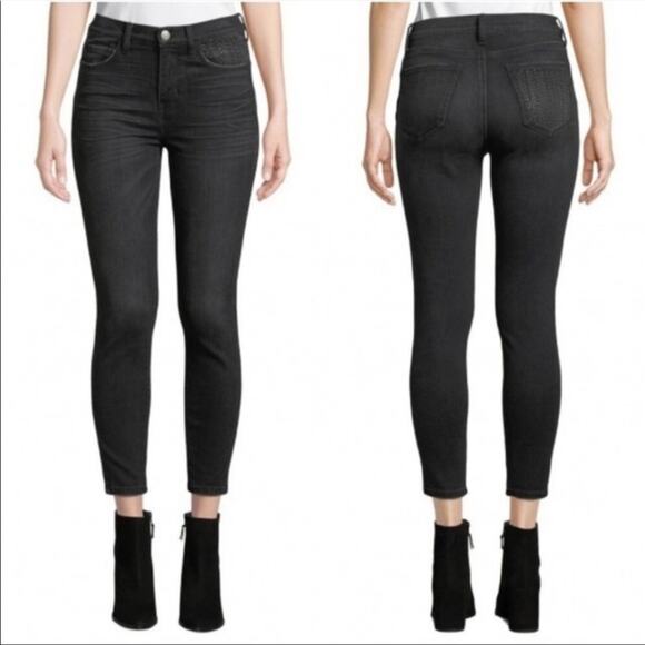 Current/Elliott High Waisted Stud Stiletto Jeans In Sultry Black Wash Size 29 - Picture 1 of 10